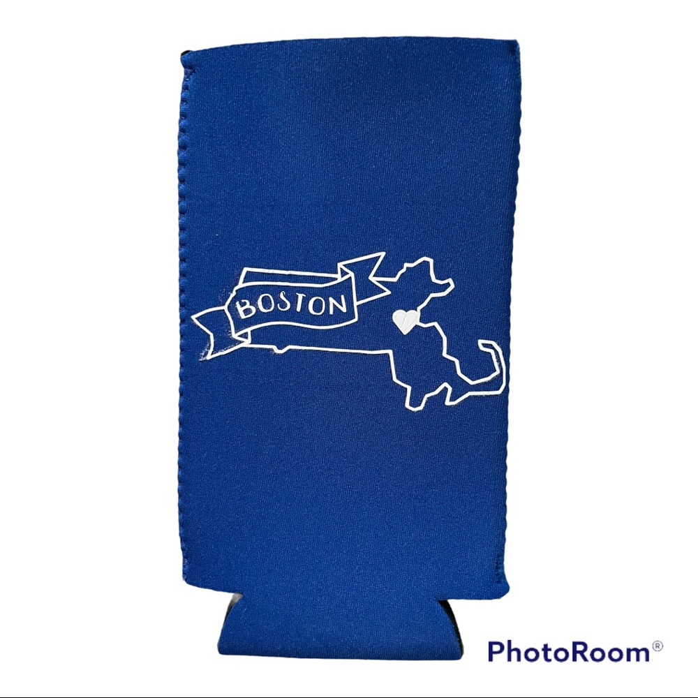 Royal Blue Slim Can Coozie for Beverages! With Boston Massachusetts Decal